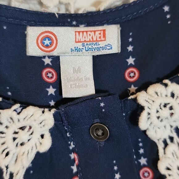 Marvel Her Universe Captain America Tie Waist Blouse Shirt Size M - Picture 5 of 10
